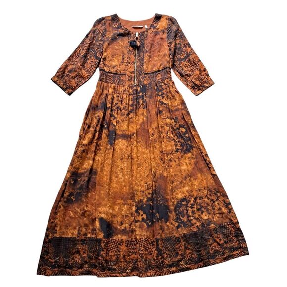 Soft Sorroundings Venetian Batik Patterned Boho Midi Dress Orange Size 4 NWT - Picture 7 of 17